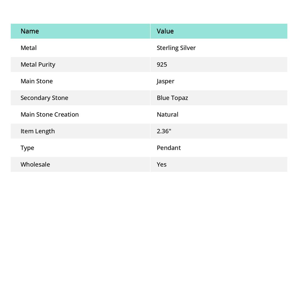 Dalmation Jasper, Blue Topaz 925 Sterling Silver Jewelry Pendant 2.36" R5B11