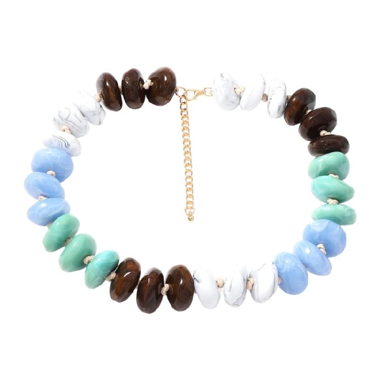 Resin Bead Strand Necklace With Color-Block Detail, Extender Chain Fit and Statement Styling for Daily Outfit Pairing