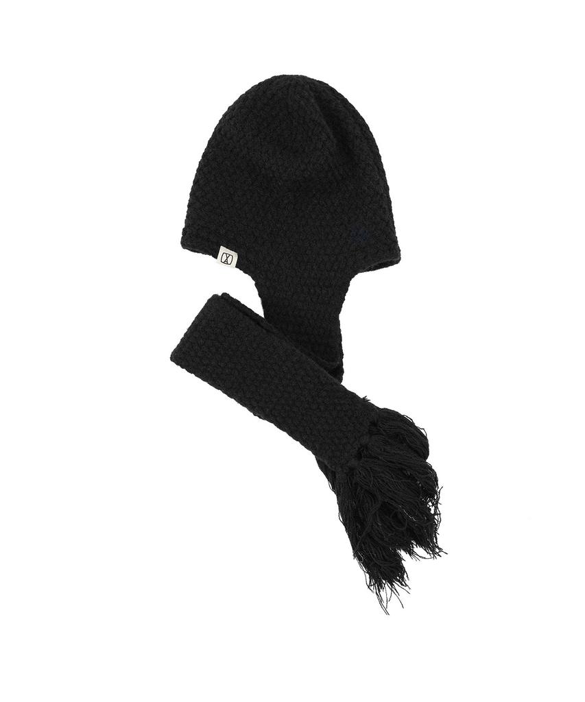 Bajal Va Square Label Knit Scarf Beanie Black