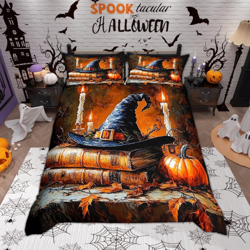 Homewish Magic Witch Duvet Cover Set Halloween Pumpkin Bedding Set Festival Theme Quilt Cover Set