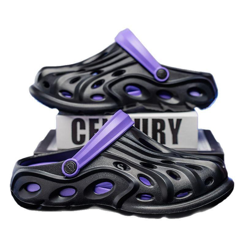 Men's New Comfortable and Trendy Fashion Daily Casual Round Head Color Matching Hole Shoes Breathable Bag Head Men's Hole Shoes