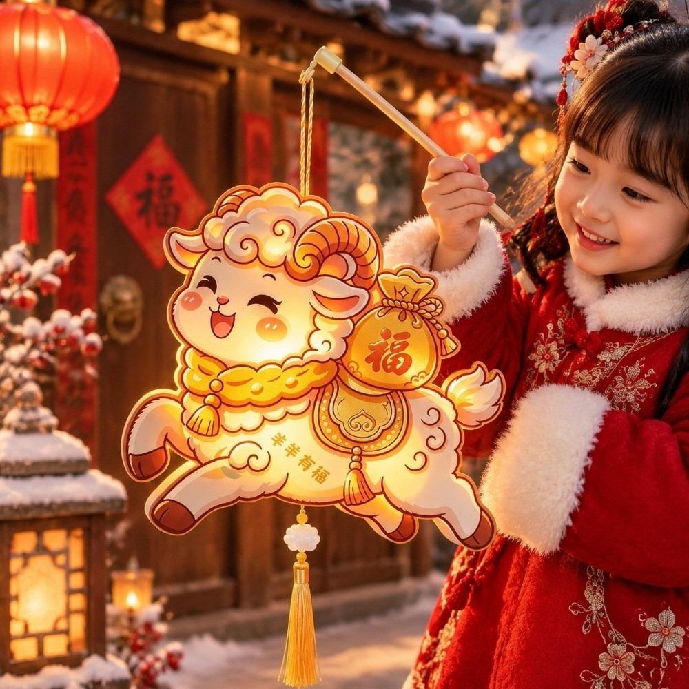 Ancient Chinese Style DIY Handheld Sheep Lantern Cartoon Portable Sheep Glowing Lantern  Kids Craft