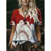 Womens V-Neck Short Sleeve Loose Fit T-Shirt With Floral Lake Scene Cartoon Bun Girl Print 2025 Casual Top