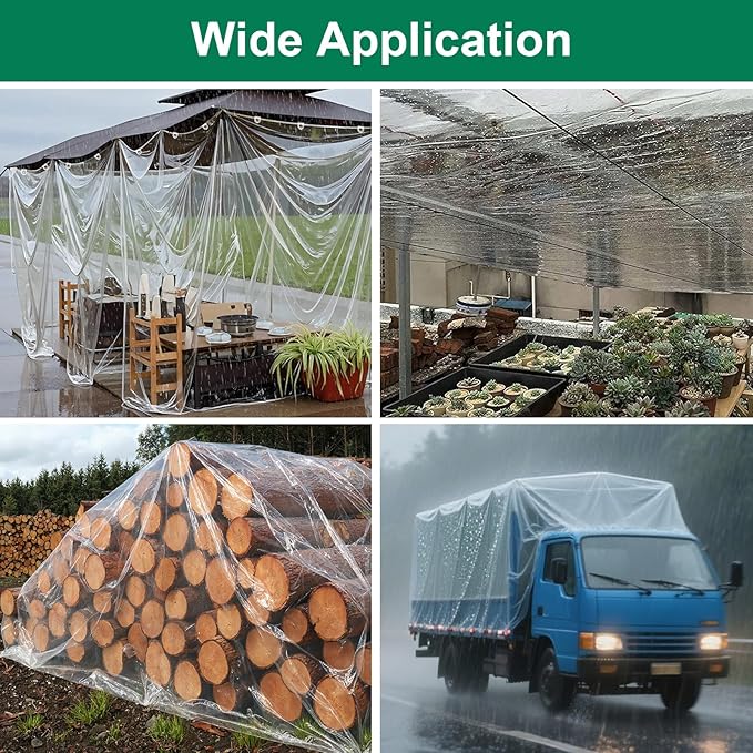 Tarpaulin, Waterproof, Heavy-Duty, Improved Resistant PVC, Transparent, Thick 400 G/M², For Outdoor