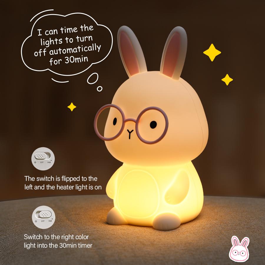 Warm Light Eye-care Funny Rabbit Night Light Touch to Light up Soft Silicone Can Be Pressed Cartoon Decorative Light Stress Reli