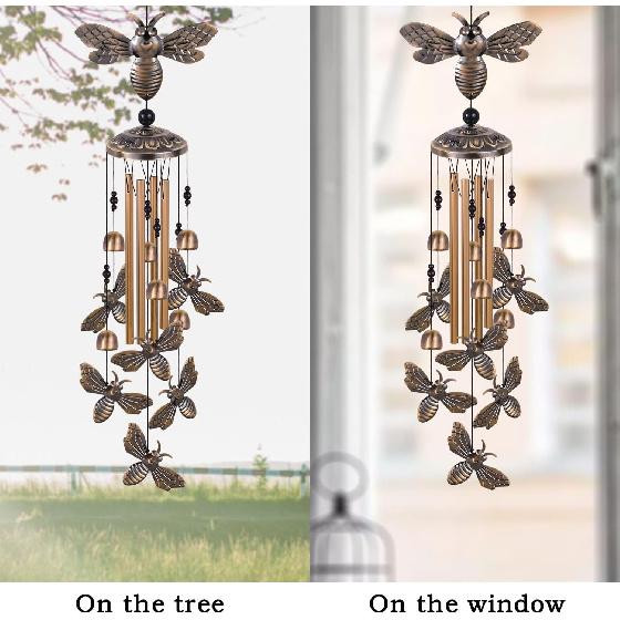 Bronze Bee Wind Chimes for Garden, Gifts for Mom, Home, Balconies, Rooms, Patio, Indoor, Outdoor Bee Decoration, Aluminum Bee Chimes, Bees Wind