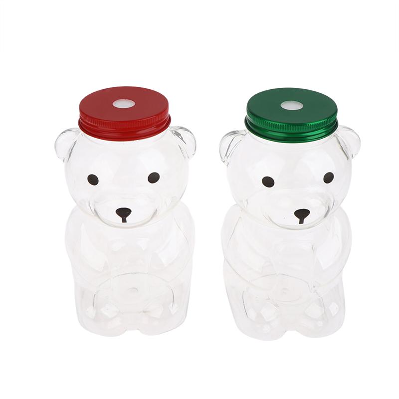 500ml Tragbare Cartoon-Bären Transparente Flaschen Klare Milchtee Kaffee Flasche Für Bubble Tea Saft Milchshake Partyzubehör