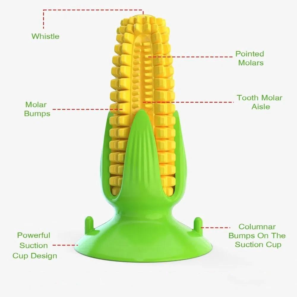 Corn Shape Pet Corn Cob Chew Toy Bottom Suction Cup Teeth Cleaning Dog Toothbrush Toy Squeaky Grinding Interactive Dog Toy