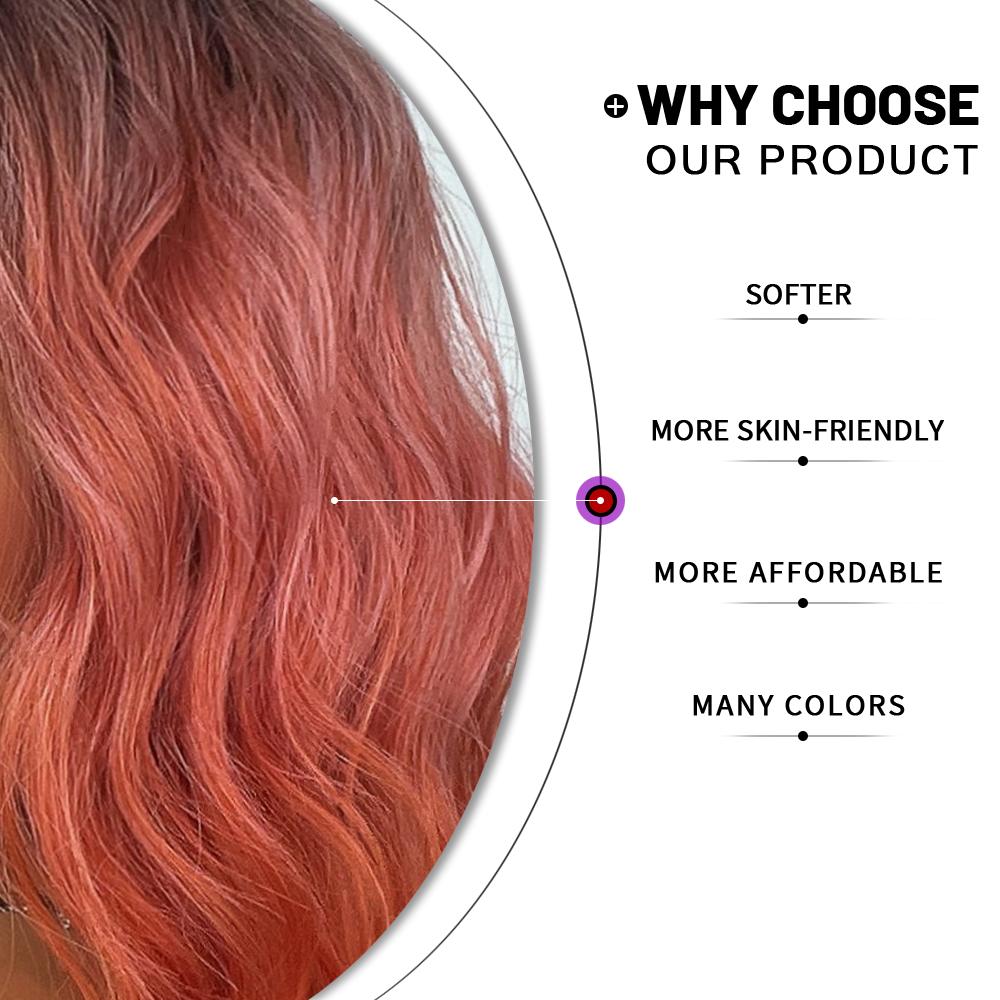 Short Bob Synthetic Wig Ombre Pink Water Wave Hair Wigs For Black Women With Bangs Cosplay Lolita Heat Resistant Natural Hair