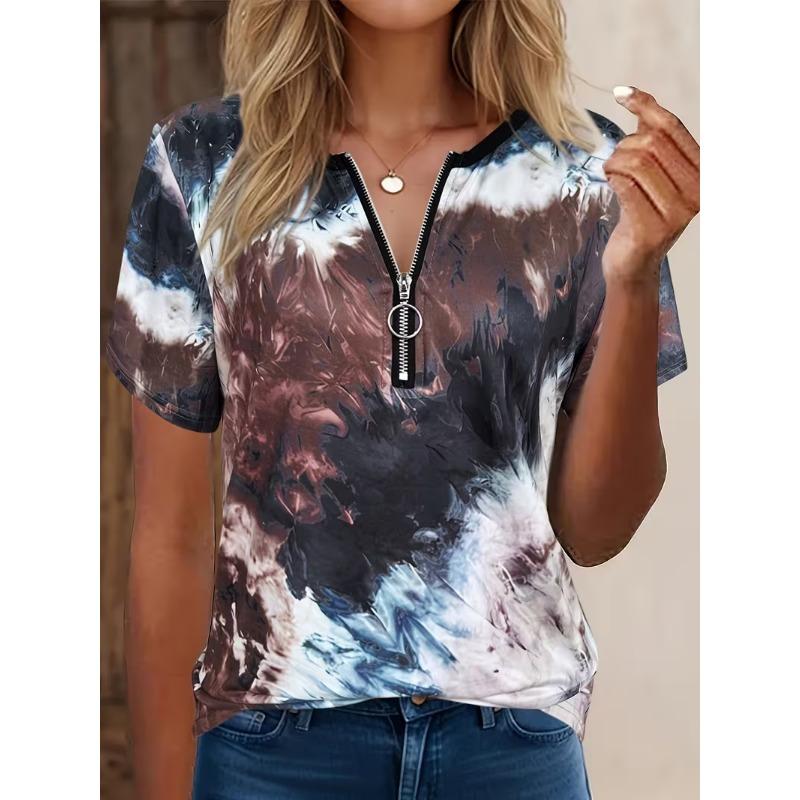 Summer Women's Short Sleeve Zipper T-Shirt