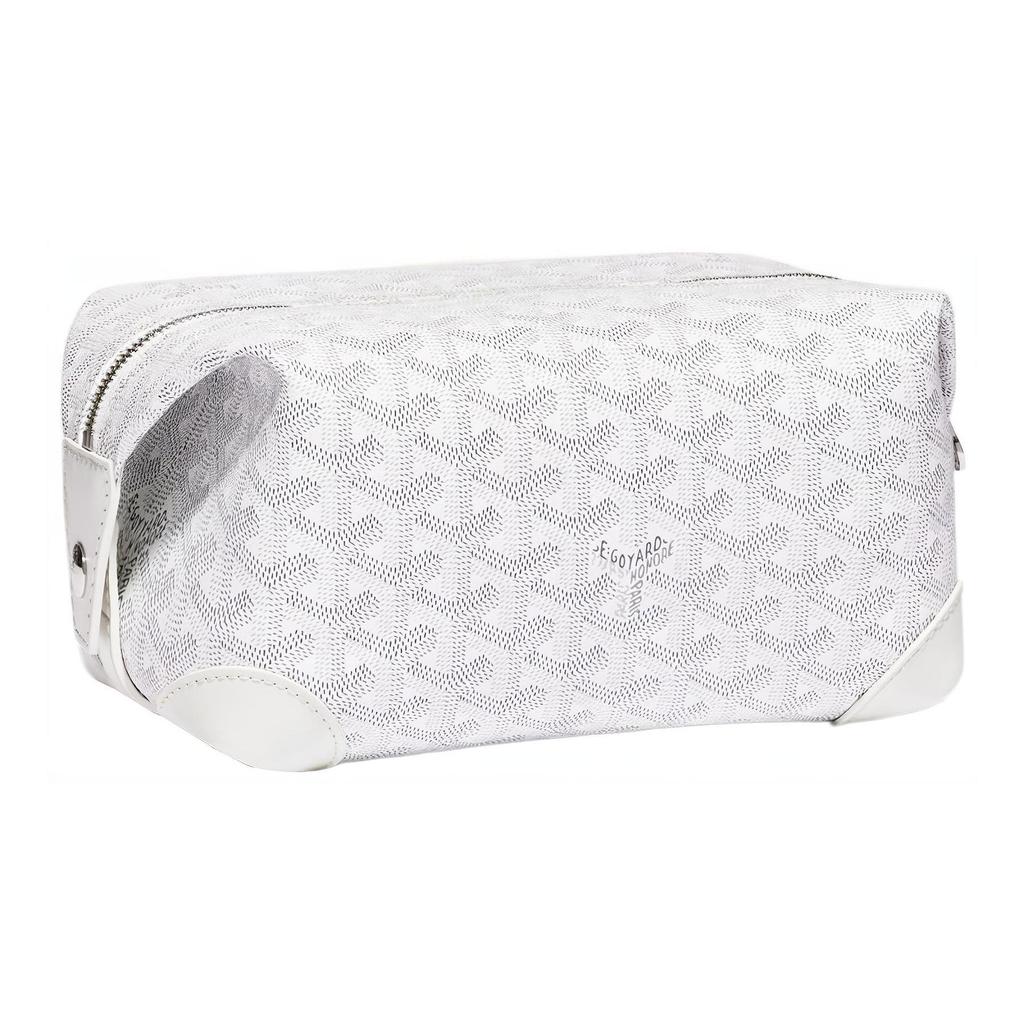 Goyard Monogrammed Zippered Canvas And Calfskin Travel Toiletry Bag Unisex Toiletry Bag White BOEING025TY-50CL50P
