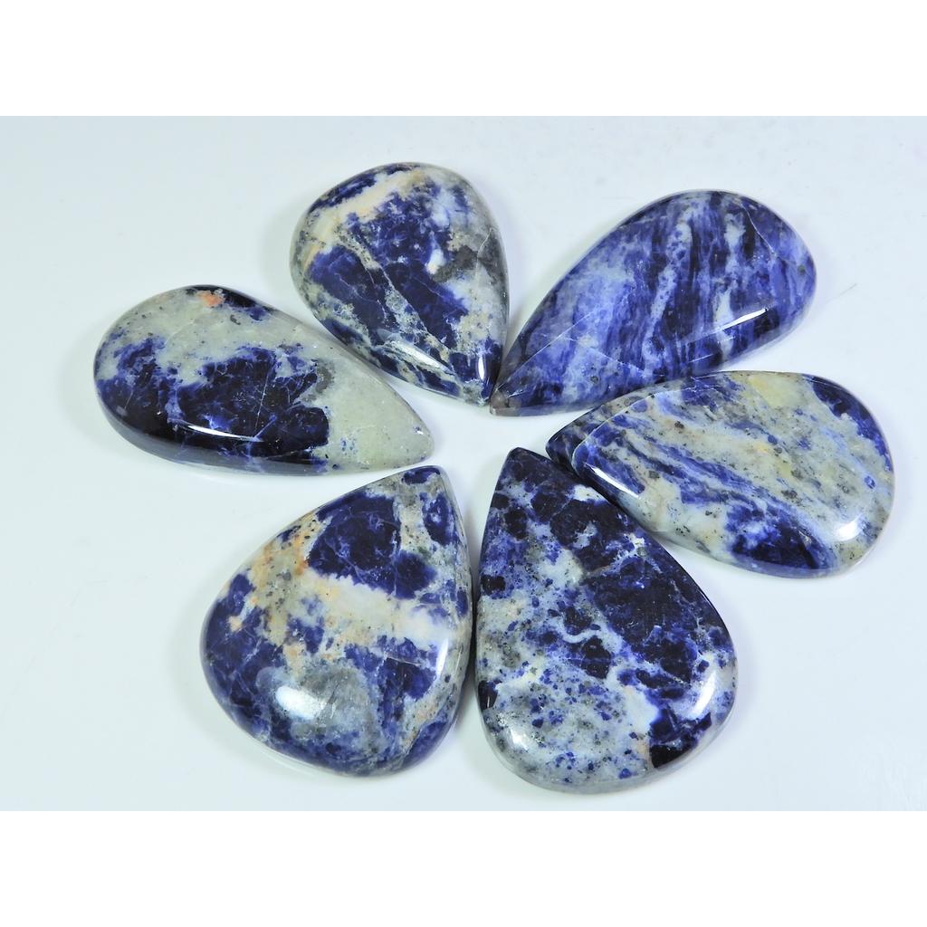 370Cts. Natural Blue Sodalite Pear Cabochon Loose Gemstone 06Pcs Lot A-778