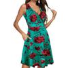 Fashion Elegant V-Neck Sleeveless Printed Dress Spring Summer Pockets Women Casual Simple A-line Party Dresses Female Sweet Office Loose Clothing