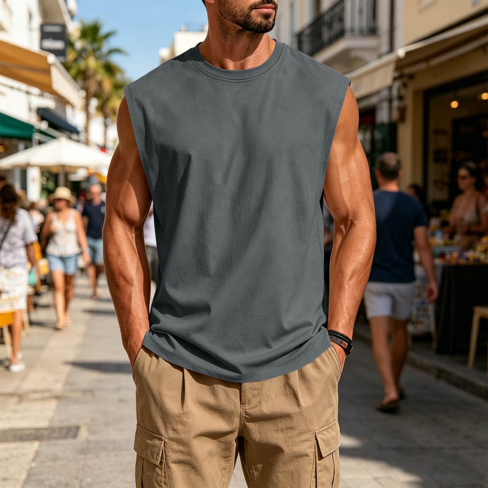 Ärmelloses T-Shirt für Herren, lässig, lockere Passform, leicht, Rundhalsausschnitt, Tanktop, weicher, atmungsaktiver Stoff für den Alltag, Training, Fitnessstudio S gray