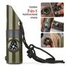 7 In 1 Survival Whistle Compass Thermometer Mirror Torch Magnifier Outdoor Tactical Camping Hiking Emergency Training Tools