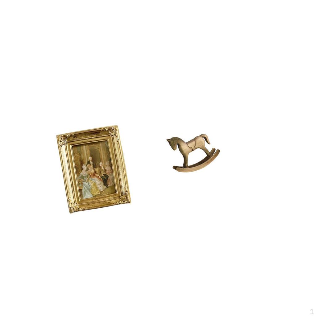 Rustic Resin Photo Frame And Rocking Horse Figurine Display Holder for Home Office Bedroom Tabletop
