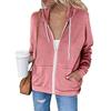 Spring Autumn Women Solid Color Sweatshirt Coat Hooded Drawstring Long Sleeve Pockets Zipper Placket Thickened Outerwear