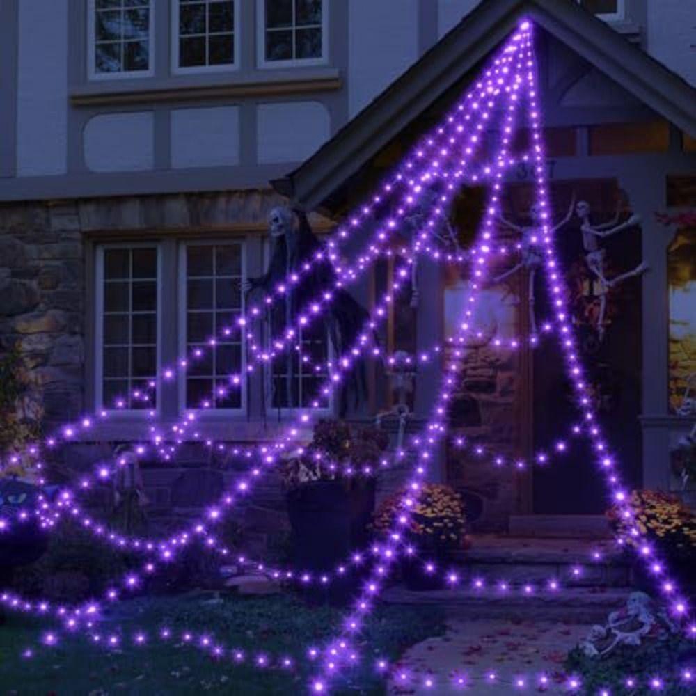 Glow Halloween Spider Web Lights 8 Modes Scary Giant Spider Luminous Halloween Spider  Bar