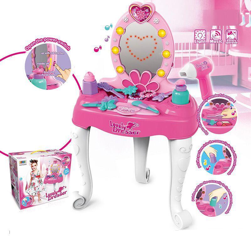 Kids Dress-Up Playset With Makeup Toy Set Pretend Beauty Station Girls Ages 4-6 Plastic Stool Option