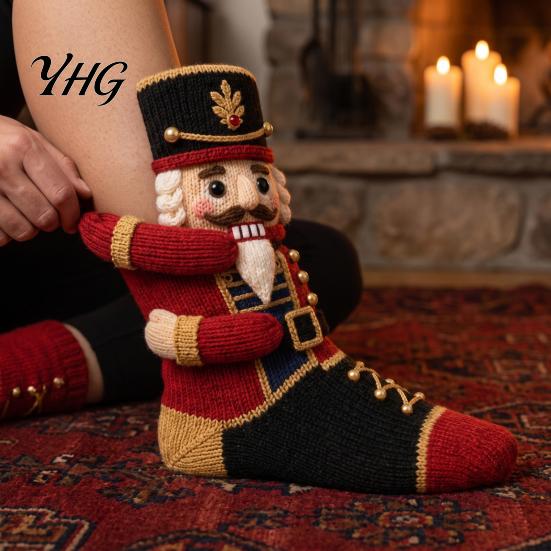 Reusable Thick Fabric Stocking 3D Hugging Christmas Stockings for Fireplace Decorations,Large Knit Holiday Gift Decoration Bags with Santa/Elk/Snowman