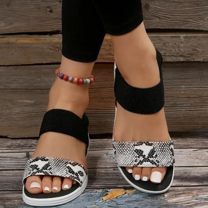 Fashion Snakeskin Print Wedge Sandals for Women Summer 2025 Fashion Non Slip Beach Shoes Woman Lightweight Causal Sports Sandalias Mujer