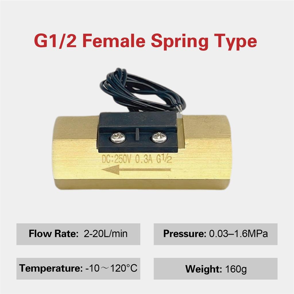 Brass Flow Switch Flow Meter Flowmeter 1.5‑3L/min G1/4 G1/2 Low Flow Water Normally Open Magnetic Spring Sensor Industrial