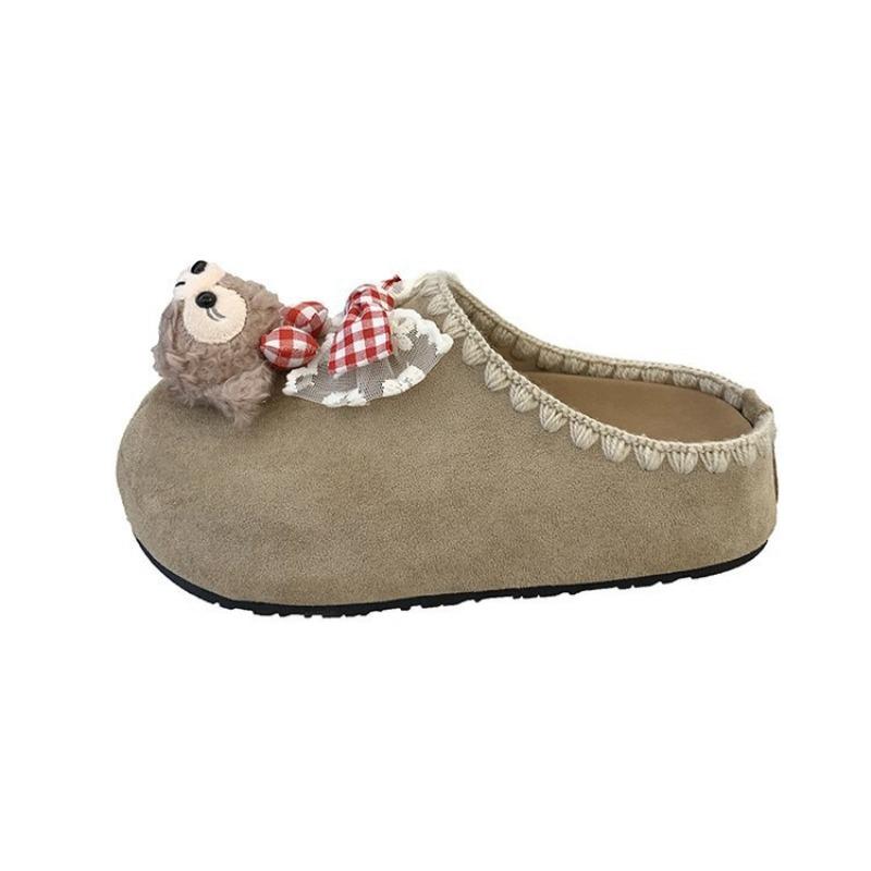 Wear cartoon lace bag head half drag women's autumn new bow thick bottom heightening Boken slippers