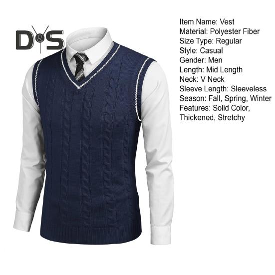 Pánská vesta svetr s výstřihem do V bez rukávů Slim Fit Colorblock Pletený svetr Slim Fit Střední délka Zahuštěný svetr preppy a business stylu