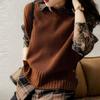 Women's Round Neck Pullover Knitted Vest Loose Casual Outerwear Sleeveless Cardigan Vest Outer Wear Lazy Style Top