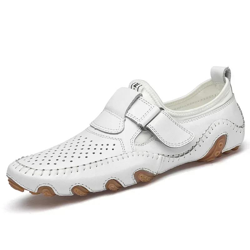 Fashion Genuine Leather Men Casual Shoes Handmade Italian Soft Hollow Out Leather Shoe for Men Breathable Summer Driving Shoes Zapatos