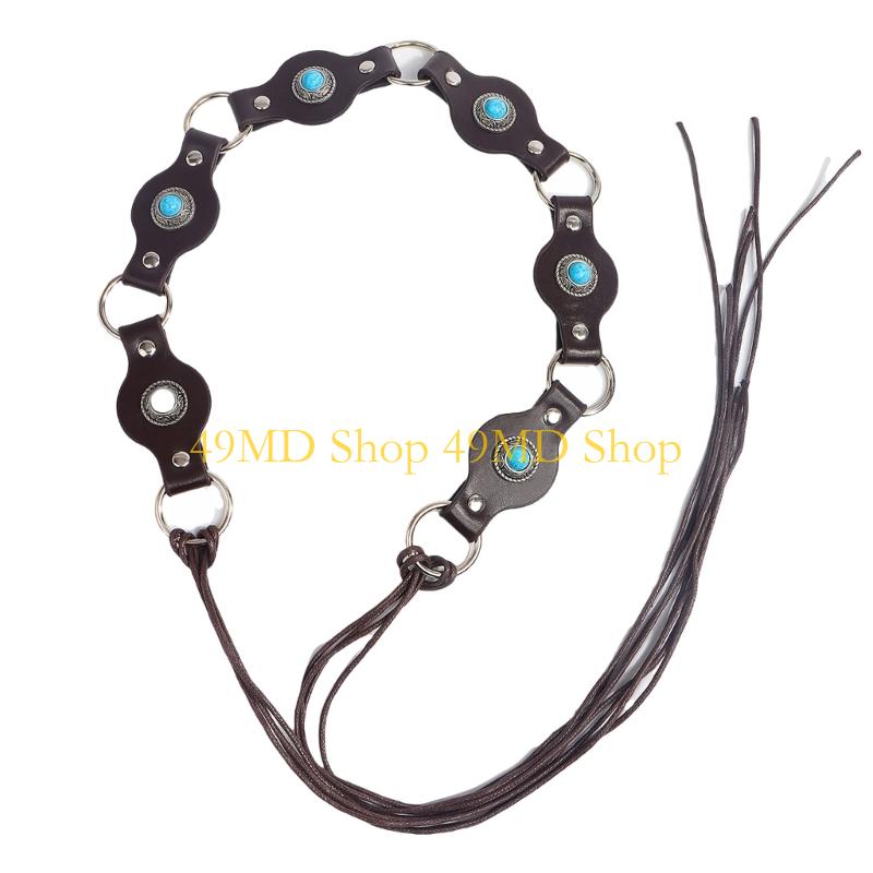 49MD Fashionable Bohemian Waist Belt for Women Adjustable Western Disc Belt with Turquoise Decors for Formal Event Dress