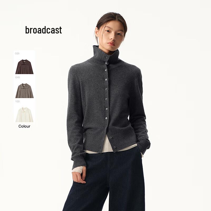 Broadcast Women's Cashmere Wool Stand Collar Cardigan