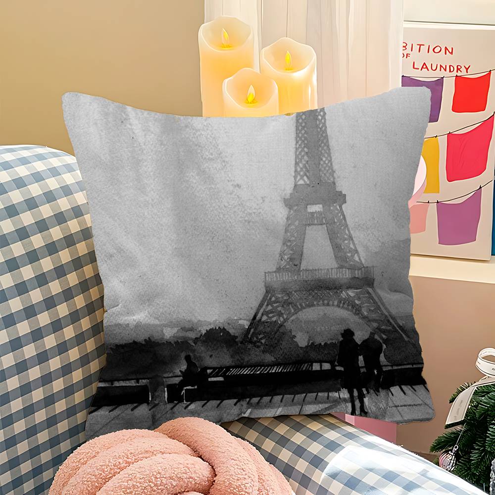 

Black White Retro Paris London Pillow Cover Sofa Cushion Cover Home Room Decoration Children Gift 12x12Inch