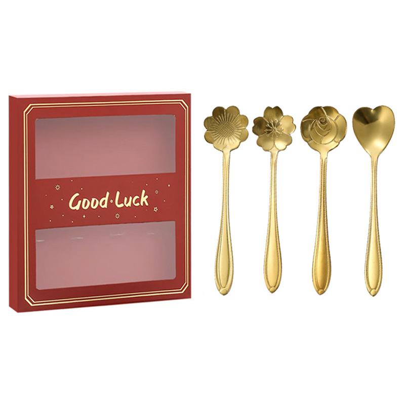 4PCS/Set 12.4-12.6cm Stainless Steel Flower Shape Spoons Coffee Mixing Ice Cream Dessert Spoons