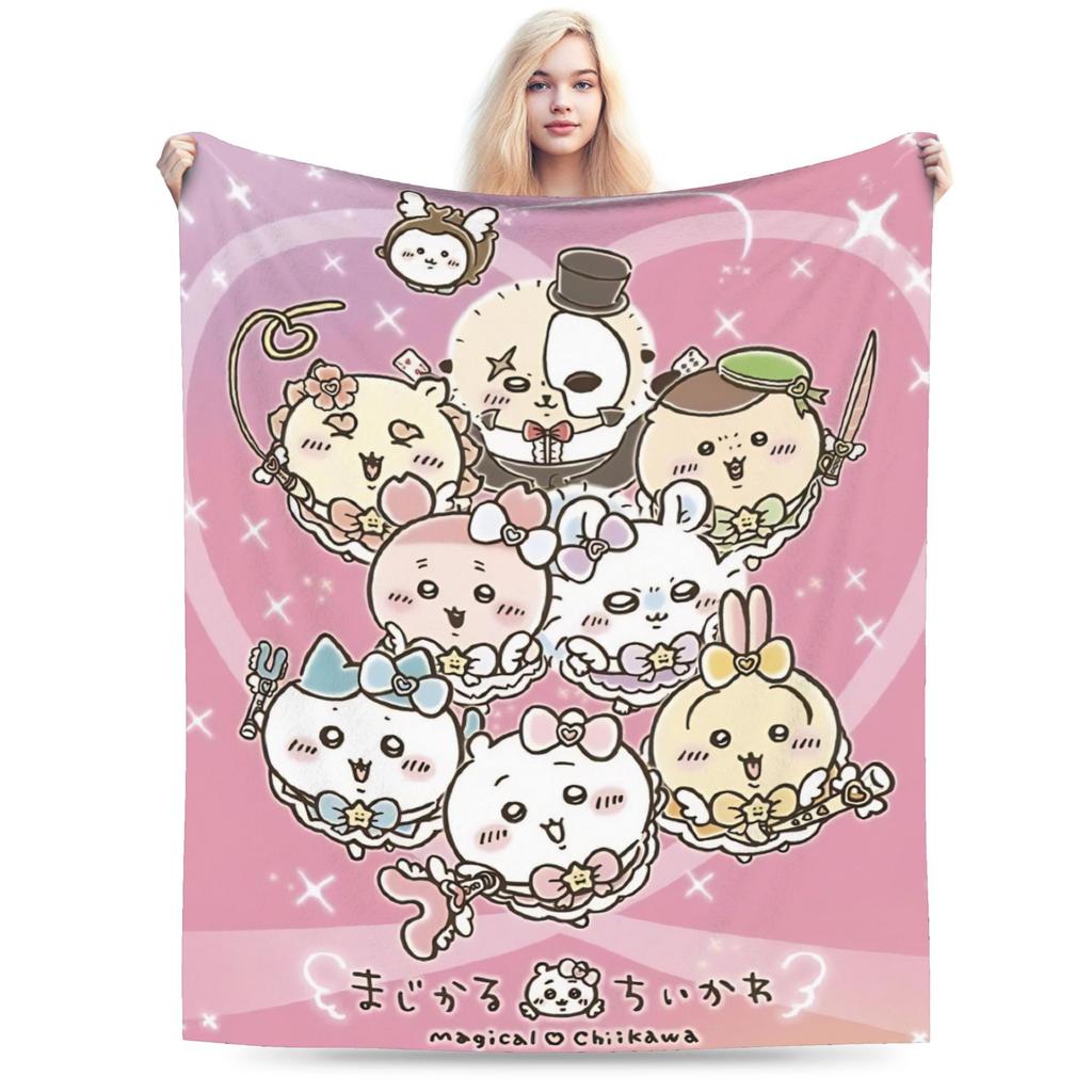 Chiikawa Catoon Flannel Blanket Grabber Kawaii Customized Throw Blankets for Sofa Bedding Lounge 125*100cm Bedspread