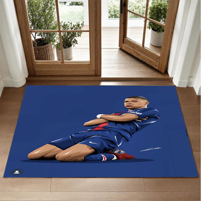 Kylian Mbappe Design Crystal Velvet Rug Soft Decorative Mat for Bedroom Entrance