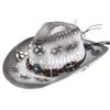 Women S Western Cowboy Straw Hat Beaded Hollow Sun Protection Sunshade