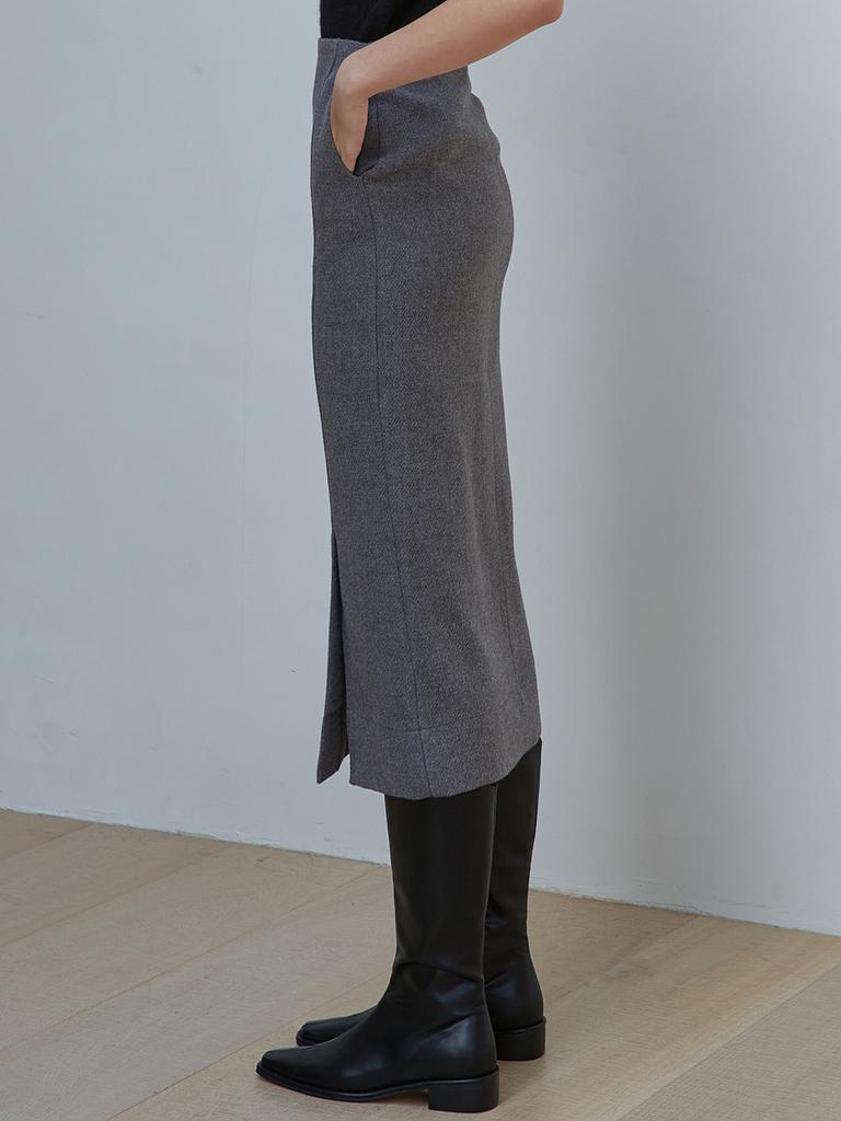 Eight Days A Week Wool Slit Skirt Charcoal Ad204