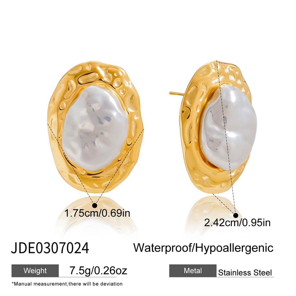 Exquisite Elegant Irregular Resin Pearls Ear Studs 18K PVD Stainless Steel Gold Color Fine Textured Smooth Earrings For W