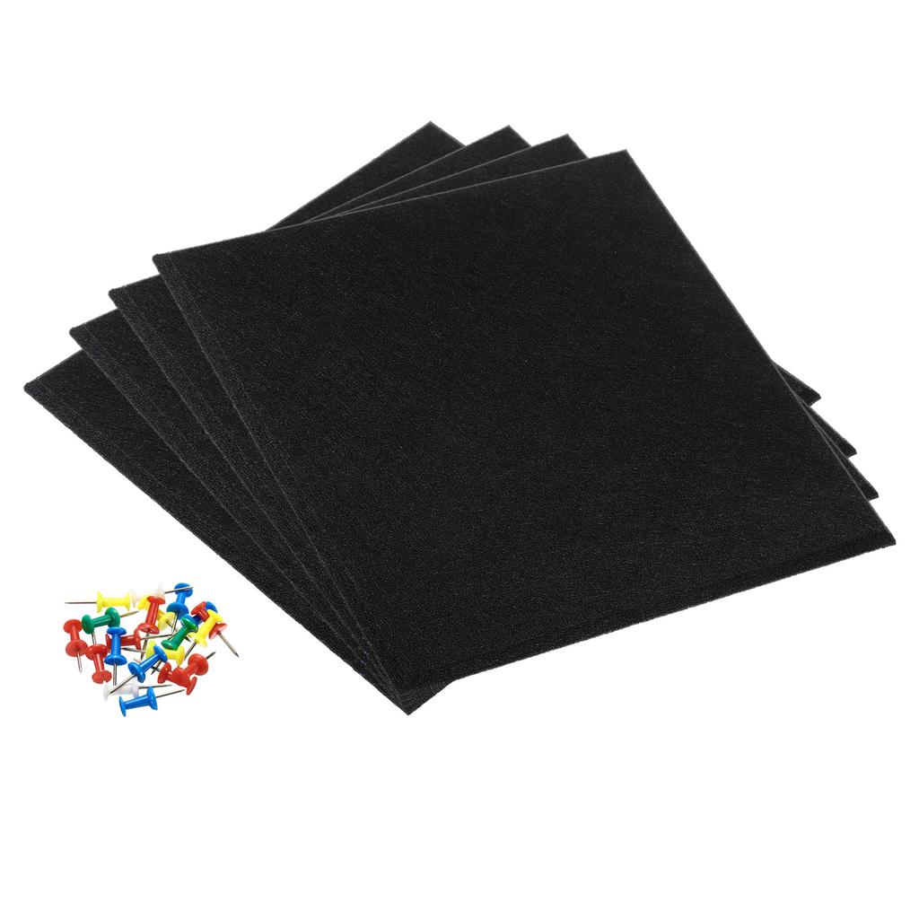 4Pcs Square Felt Board Tile Self Adhesive Wall Bulletin Pin Board with Push Pins Notice Message Memos Photo Display for Office