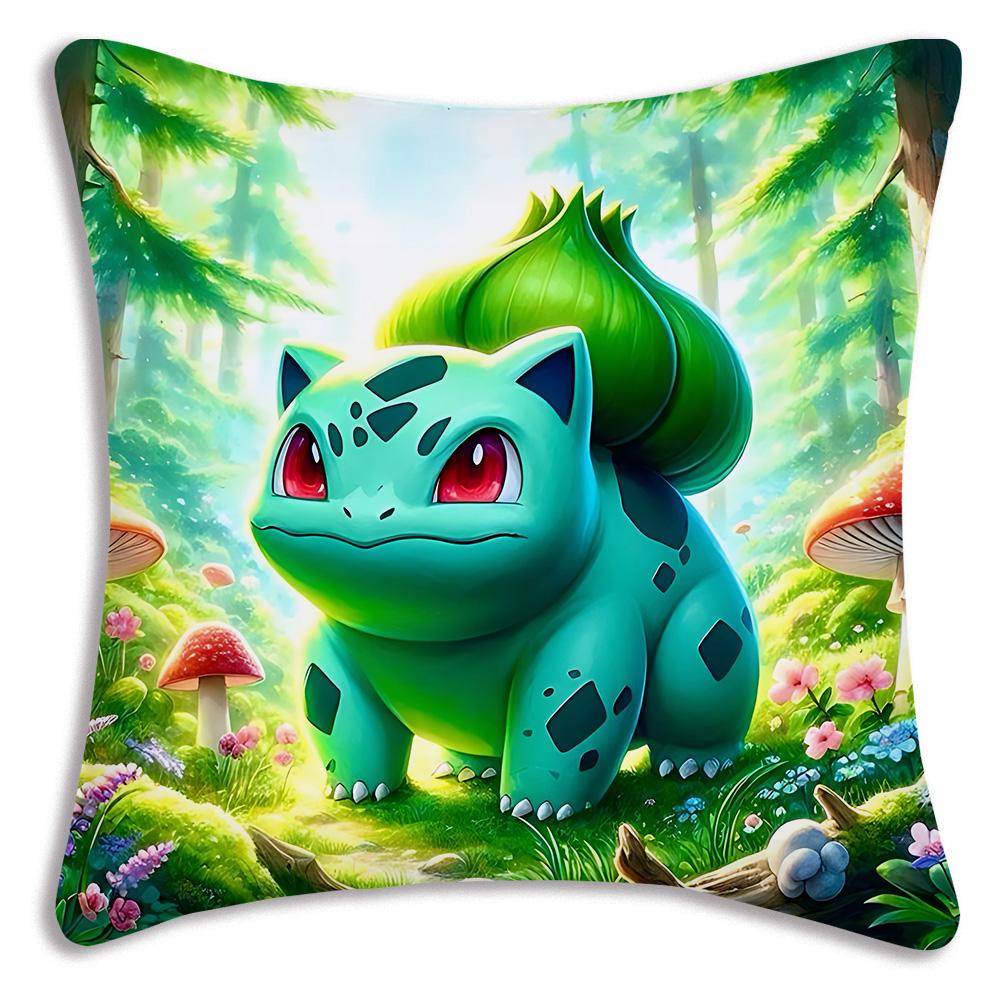 Pillow Covers Cartoon Bulbasaurs Sofa Decorative Home Double-Sided Printing Short Plush Cute Cushion Cover