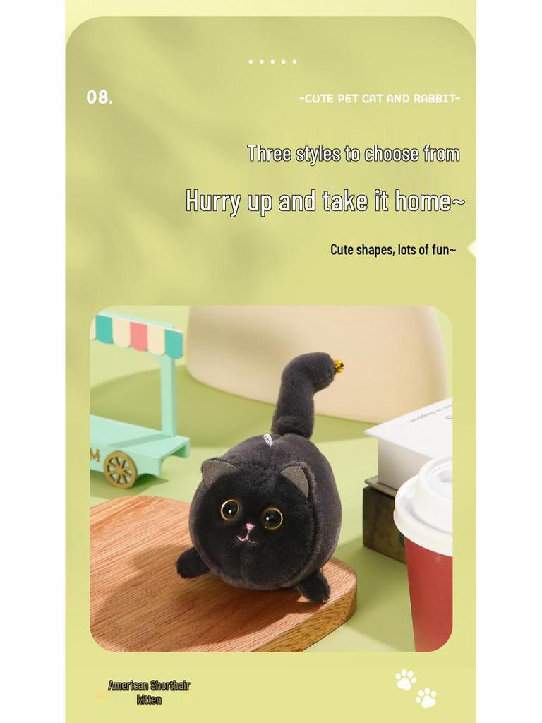 Wagging Tail Cat & White Rabbit Plush Toy Pendant Keychain for Couples