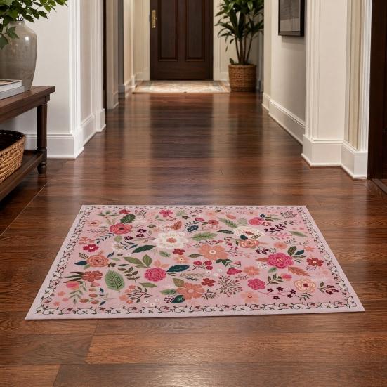 Tappeto d'ingresso floreale, Zerbino colorato con fiori retrò, Tappeto lavabile antiscivolo per porta d'ingresso, soggiorno, camera da letto, bagno
