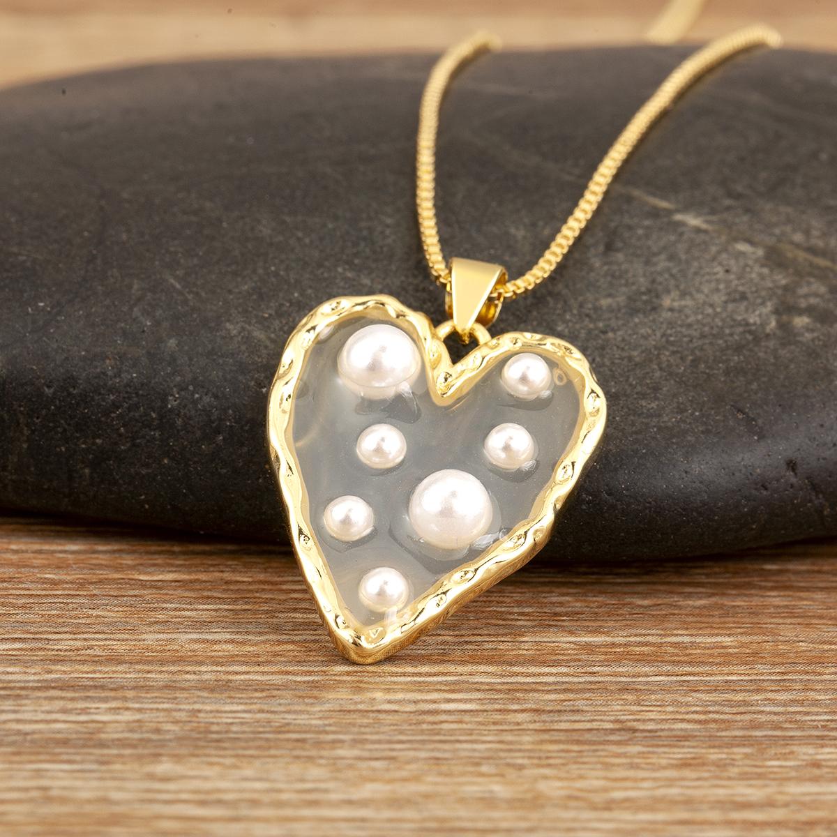 

Nidin High Quality Heart Shape Enamel Drip Oil Pearl Charm Pendant Necklace For Women Girls Friendship Jewelry Delicate Gifts белый