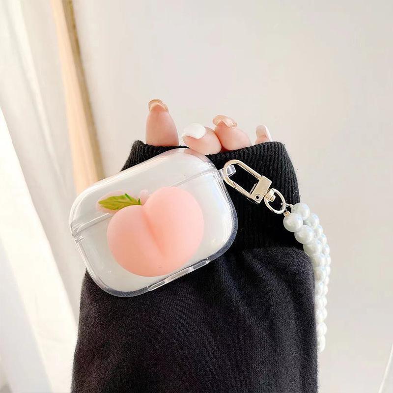 Stereo Pinch Peach Airpods 1/2 Generation Protective Case Cute Transparent Airpods Pro 3 Generation Bluetooth Headset