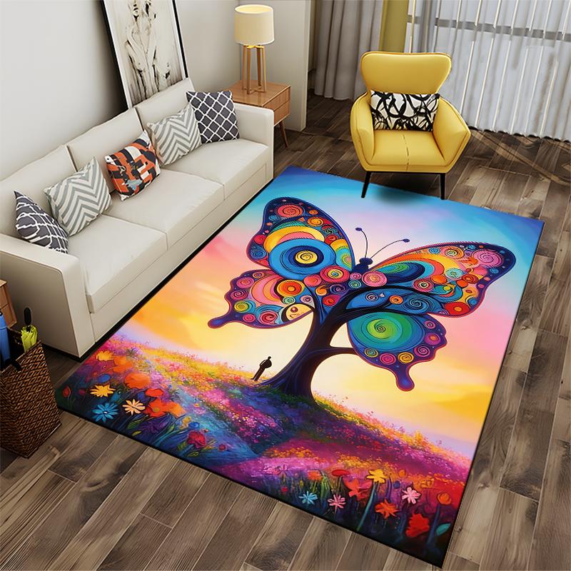 Colorful Butterfly Tree Art Carpet for Living Room – Vibrant Design Decor Suitable for Use As an Anti-slip for Living Room Bedroom Sofas
