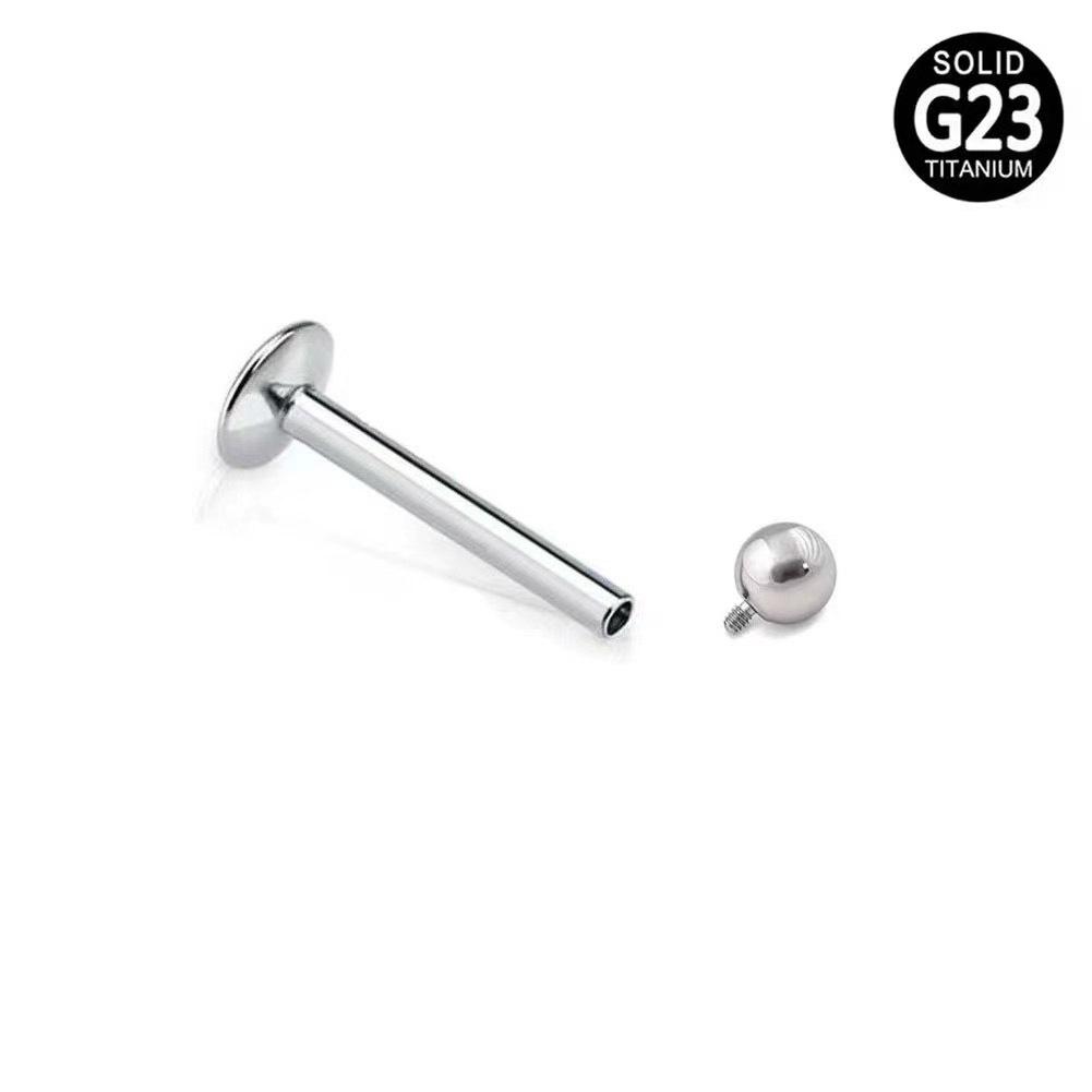 G23 Titanium Internally Threaded T-Bar Labret Stud (Pure Titanium Body Piercing Jewelry)
