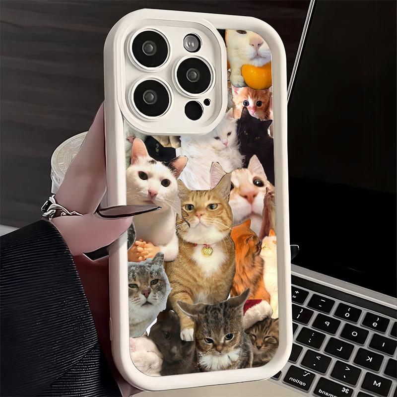 Phone Case for iPhone 17 Air 16E 15 16 Pro Max Crying Cats Combine Memes Cover 14 Plus 13 12 Mini Soft Shell Silicone Fundas