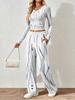 Floral pattern printed women's V-neck long-sleeved trousers set Comfortable casual versatile slim two-piece set