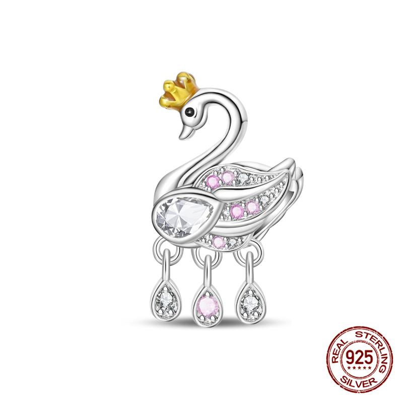 Original 100% Copper White Swan Beaded Cat Series Charms Fit Originalbracelet Diy Jewelry Making Women'S Gift